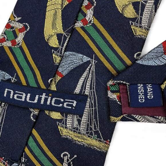 Nautica Silk Tie Vintage 1990's Sailing Yacht Racing Regatta Boat Hand Finished - Picture 4 of 7